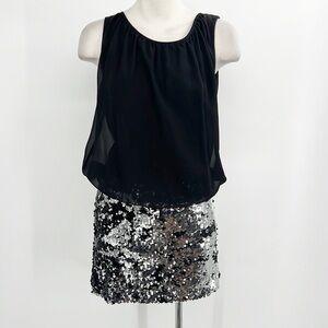 Adrianna Papell sequin blouson dress size 10 Black Party Dress NYE Cocktail